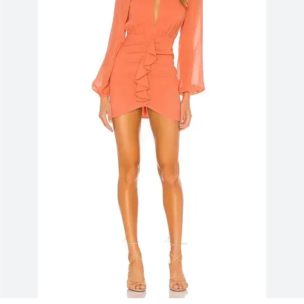 REVOLVE NBD Ariana Coral Ruffle-Front Long Sleeve Mini Dress Size XS